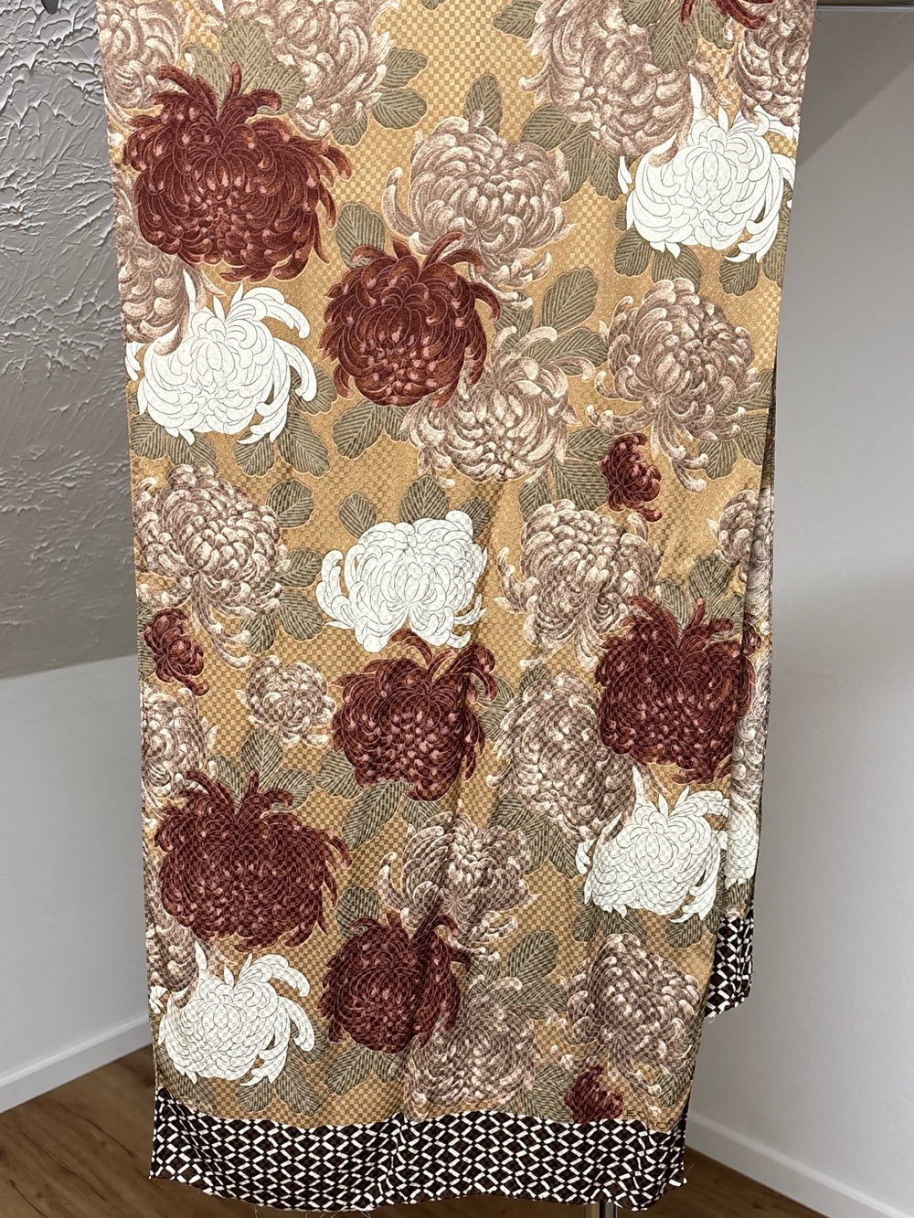 Vintage Echo silk scarf, large floral pattern in neutral tones